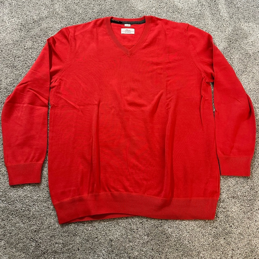 S. Oliver V-Neck Knit Pullover Sweater, Cotton, Red - Mens XXL